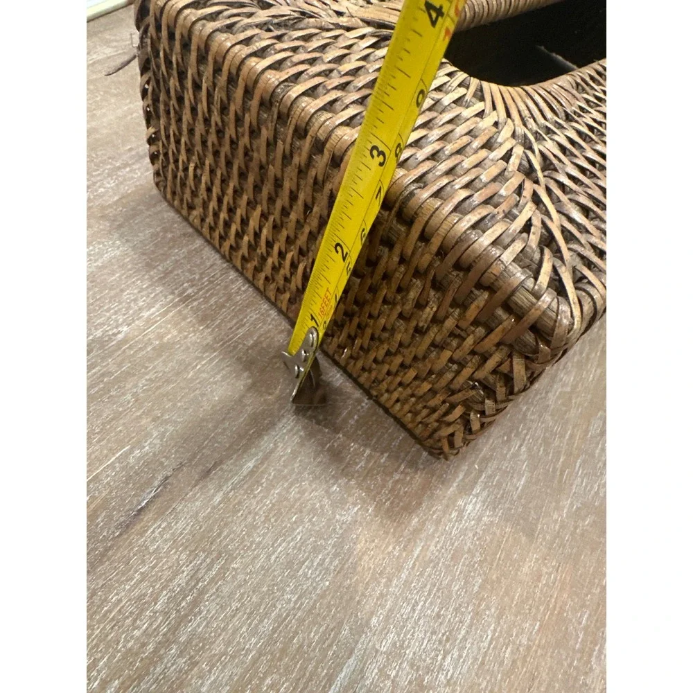 Handwoven Rattan Tissue Box Cover Rectangular Wicker Holder Brown Boho Decor